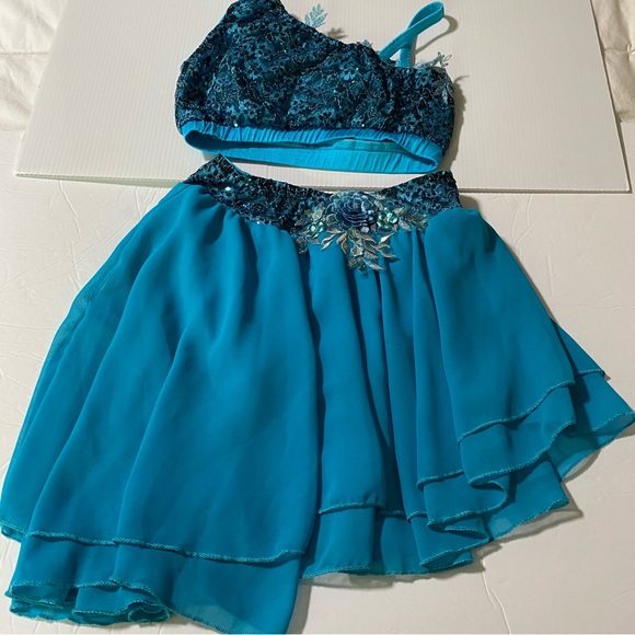 Glamour solo dance costume 2 piece teal blue embellished XLC-Extra large child - Picture 4 of 12